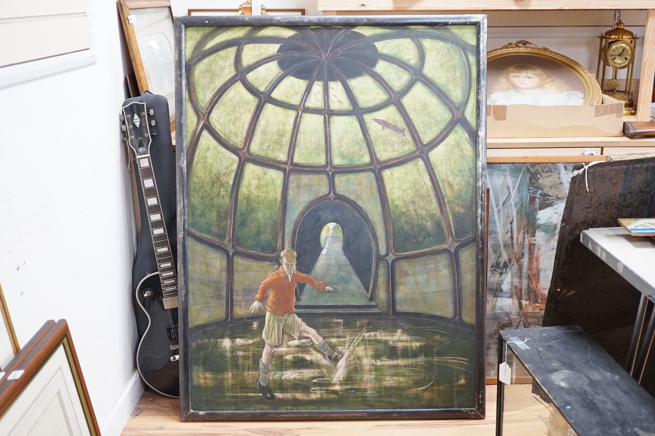 Peter Messer (b.1954), egg tempera on gesso, 'Under the lake', signed with artist's label verso, 121 x 90cm